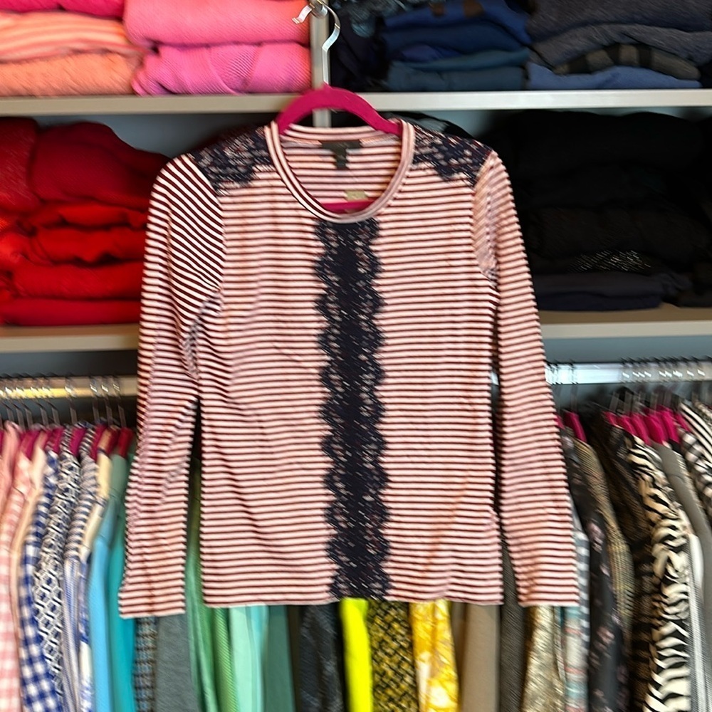 J Crew white and red striped long sleeve t shirt with navy lace NWT size…​